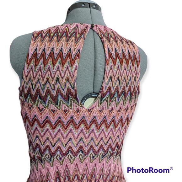 Candie's Pink Crochet Chevron Skater Dress, Medium - Picture 5 of 8